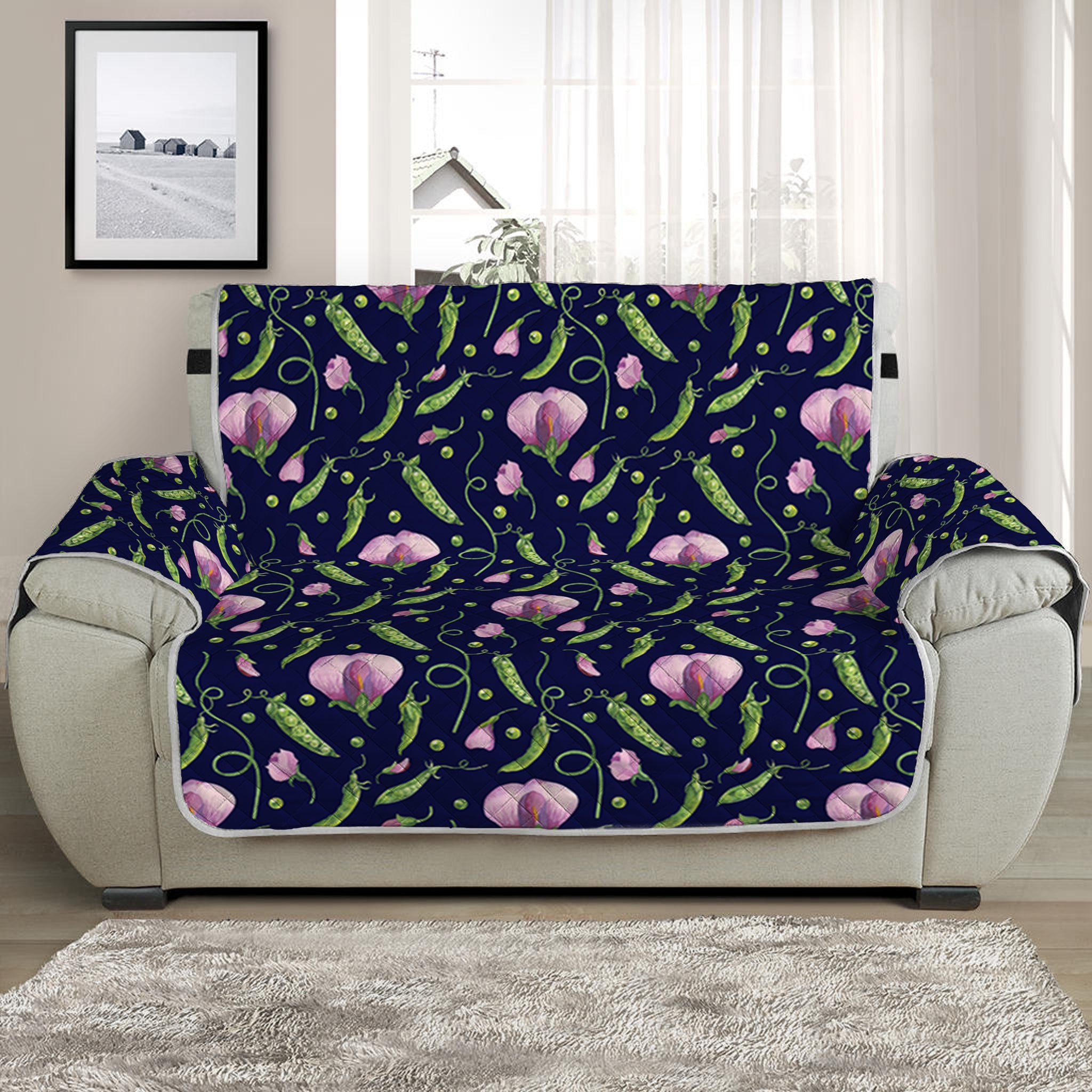 Sweet Pea Floral Pattern Print Half Sofa Protector