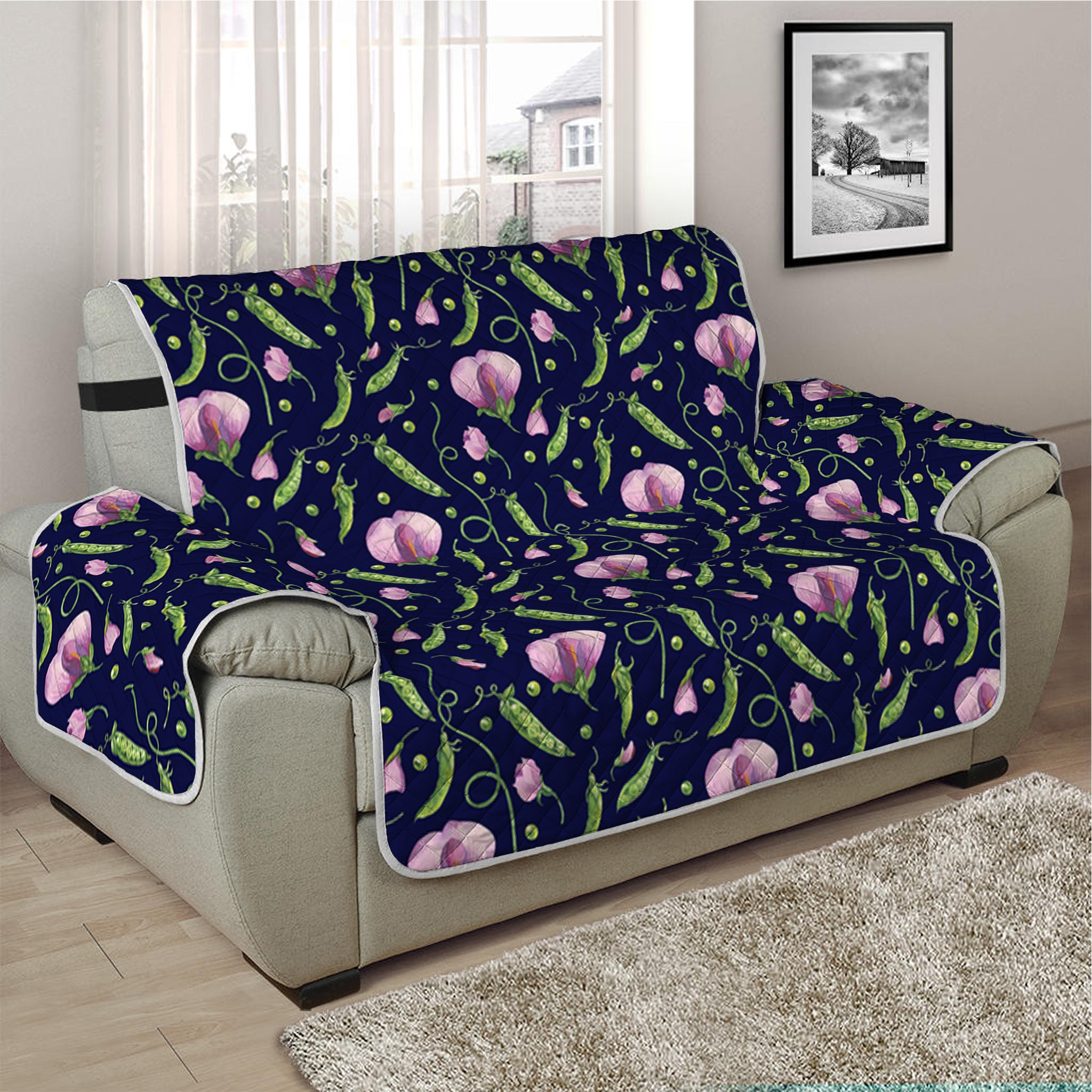 Sweet Pea Floral Pattern Print Half Sofa Protector