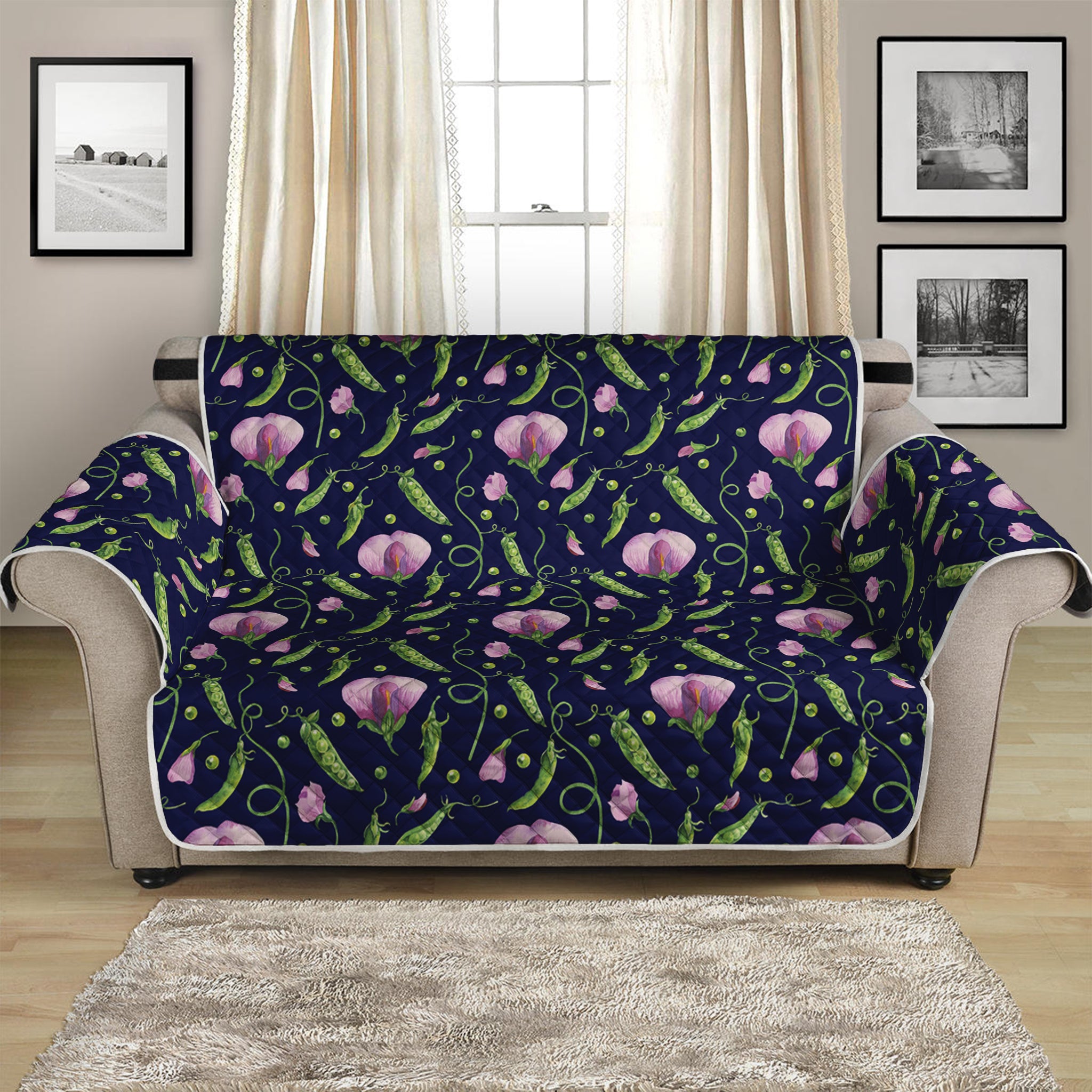 Sweet Pea Floral Pattern Print Loveseat Protector