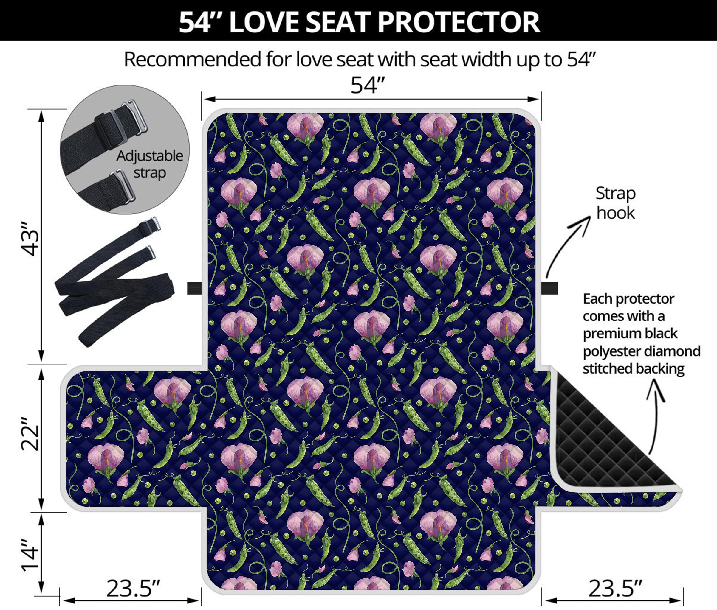 Sweet Pea Floral Pattern Print Loveseat Protector