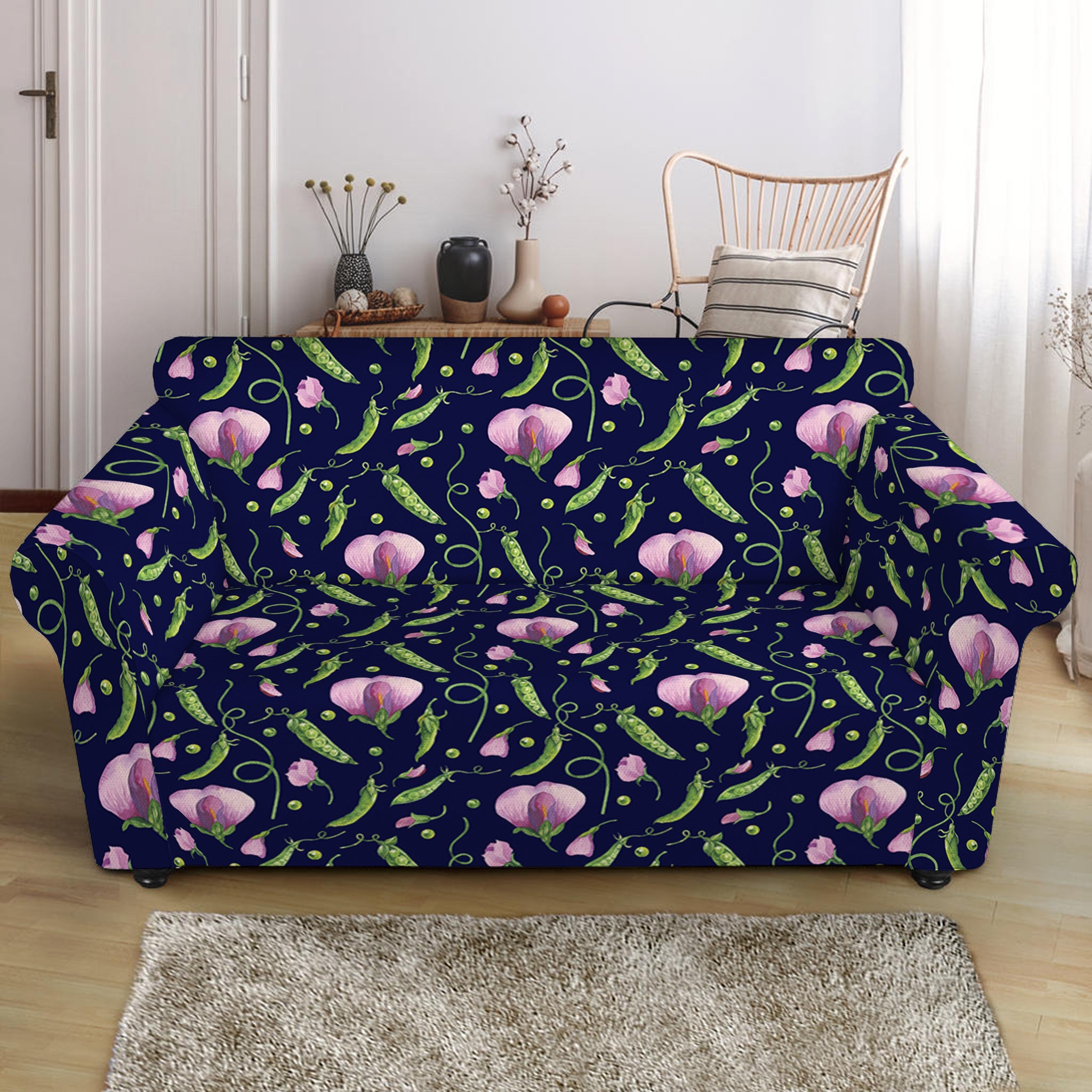 Sweet Pea Floral Pattern Print Loveseat Slipcover