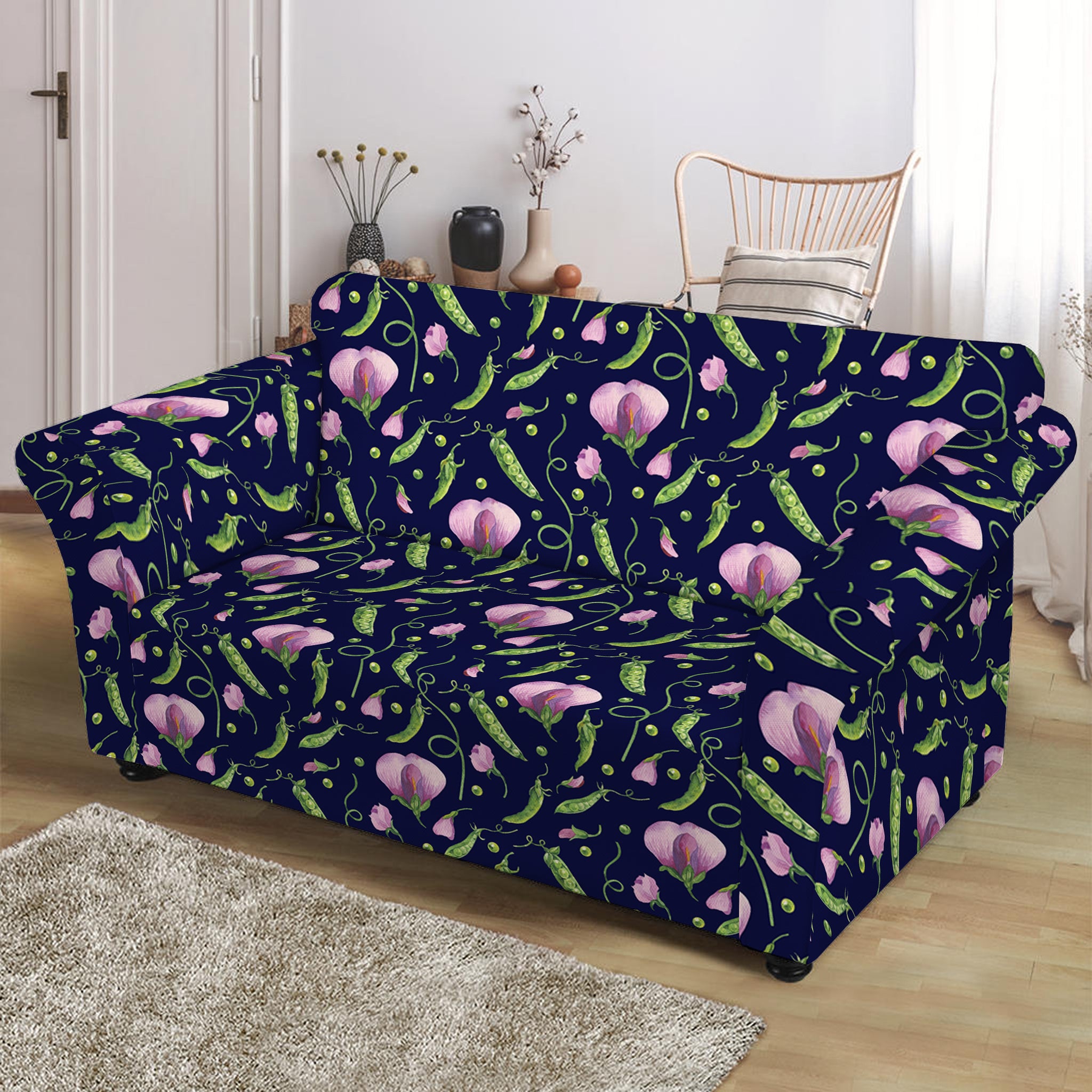 Sweet Pea Floral Pattern Print Loveseat Slipcover