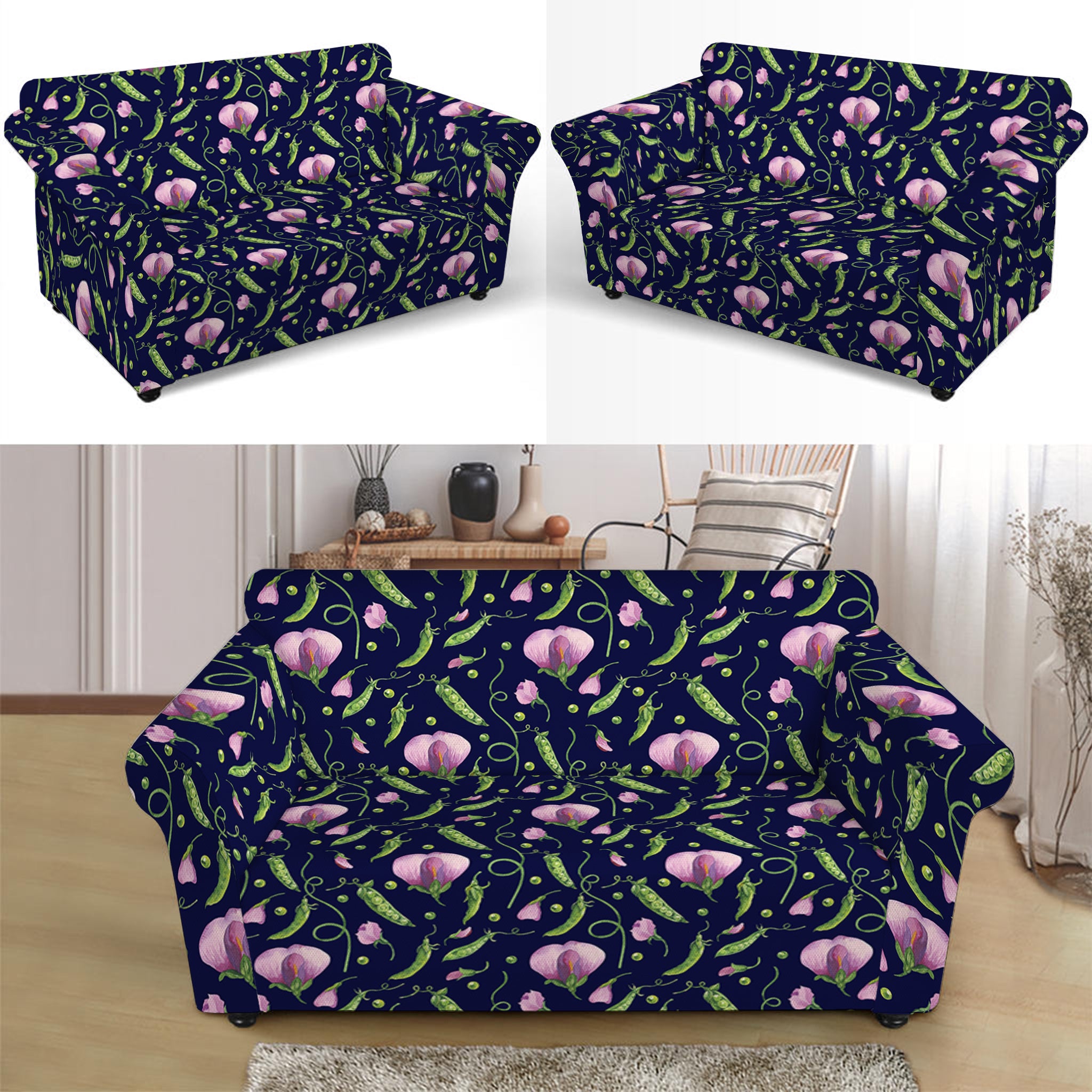 Sweet Pea Floral Pattern Print Loveseat Slipcover