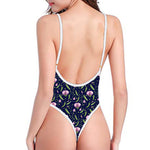 Sweet Pea Floral Pattern Print One Piece High Cut Swimsuit