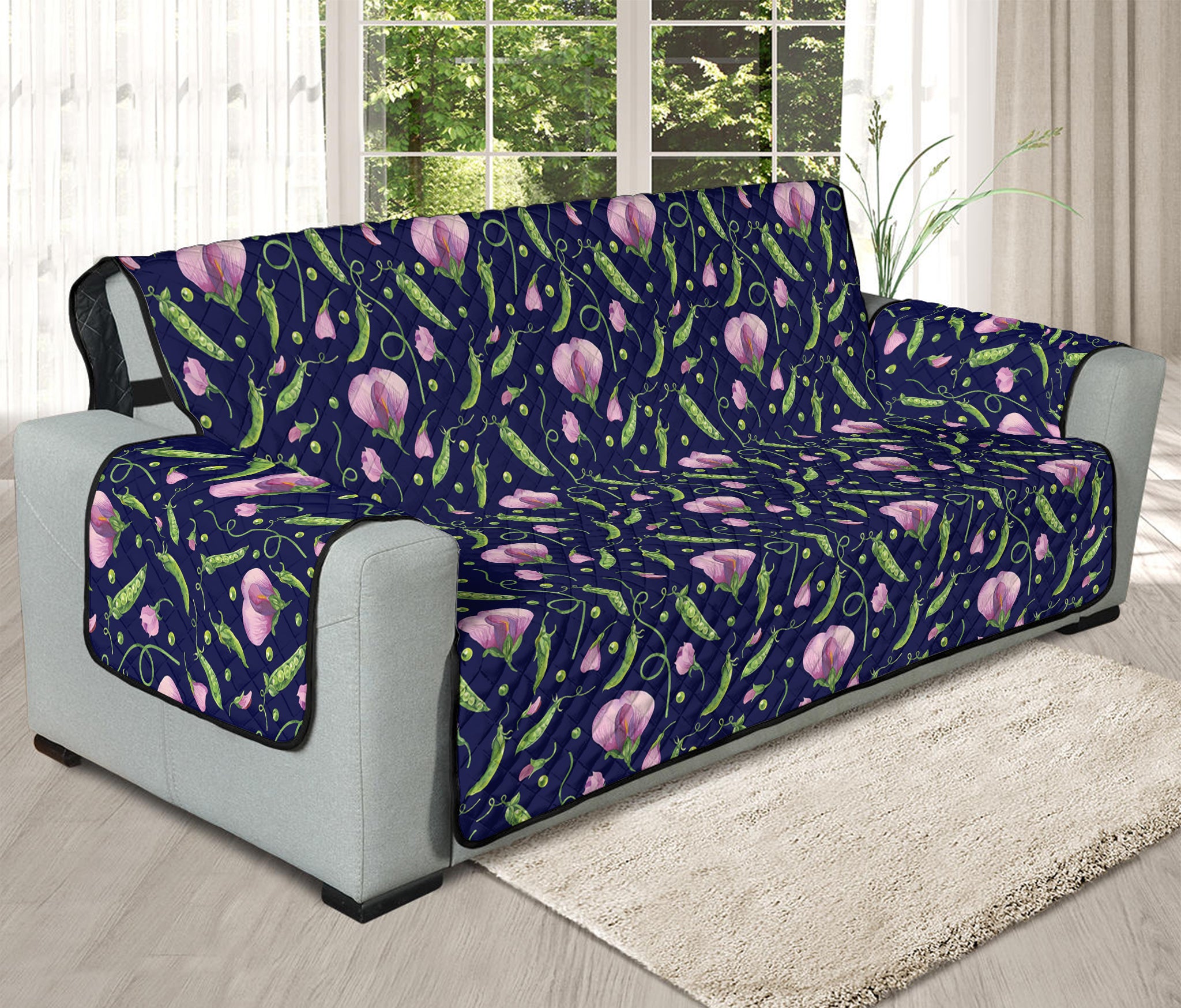 Sweet Pea Floral Pattern Print Oversized Sofa Protector