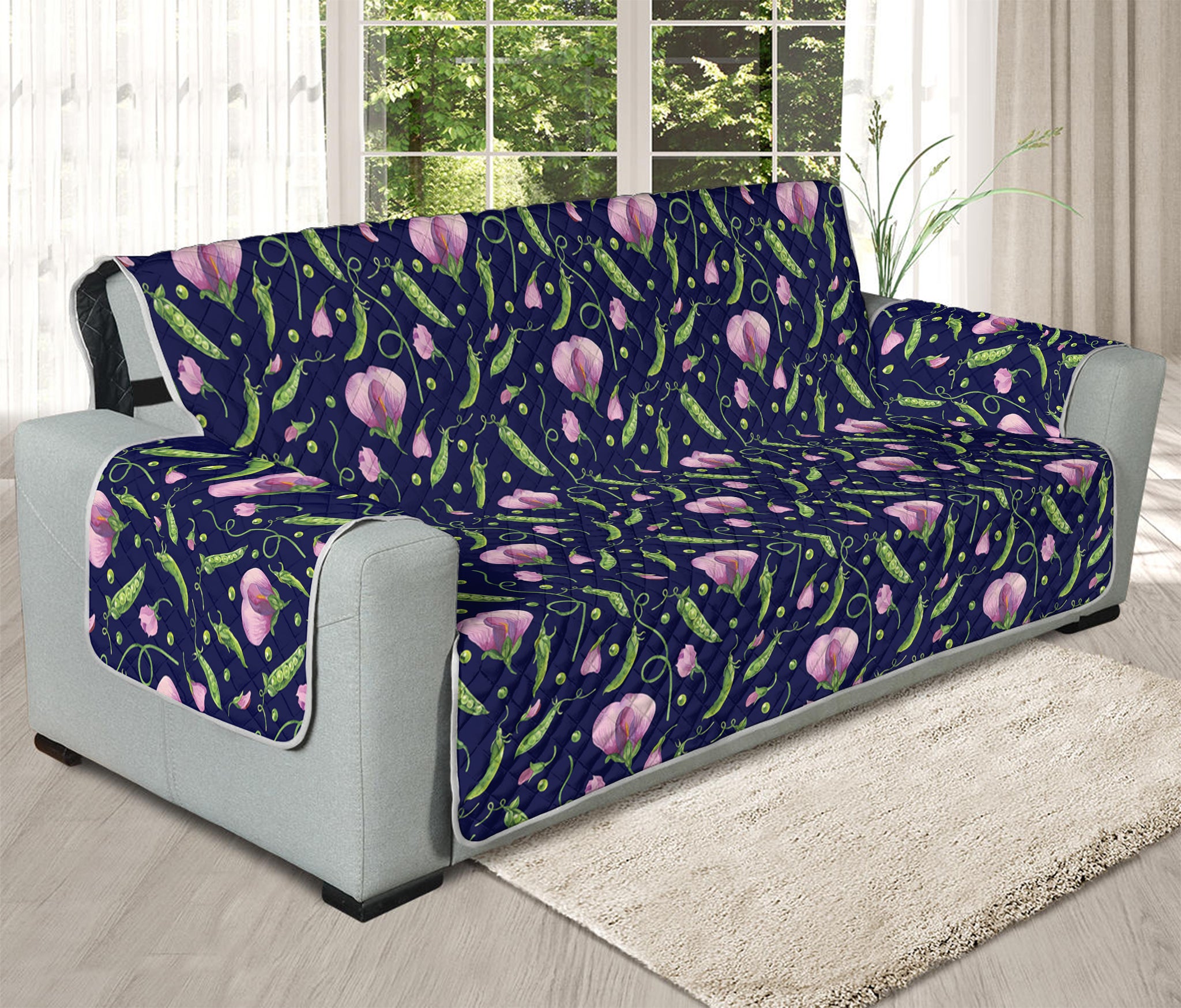 Sweet Pea Floral Pattern Print Oversized Sofa Protector