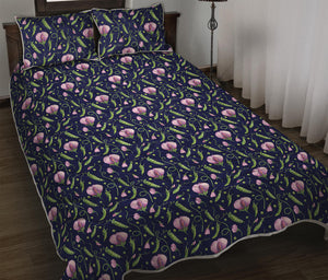 Sweet Pea Floral Pattern Print Quilt Bed Set