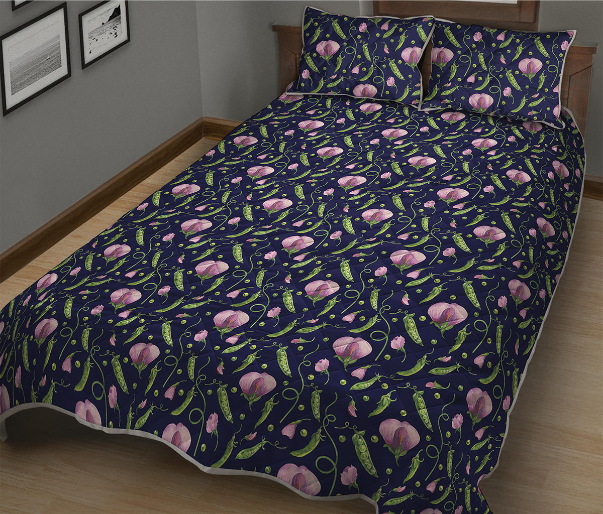 Sweet Pea Floral Pattern Print Quilt Bed Set