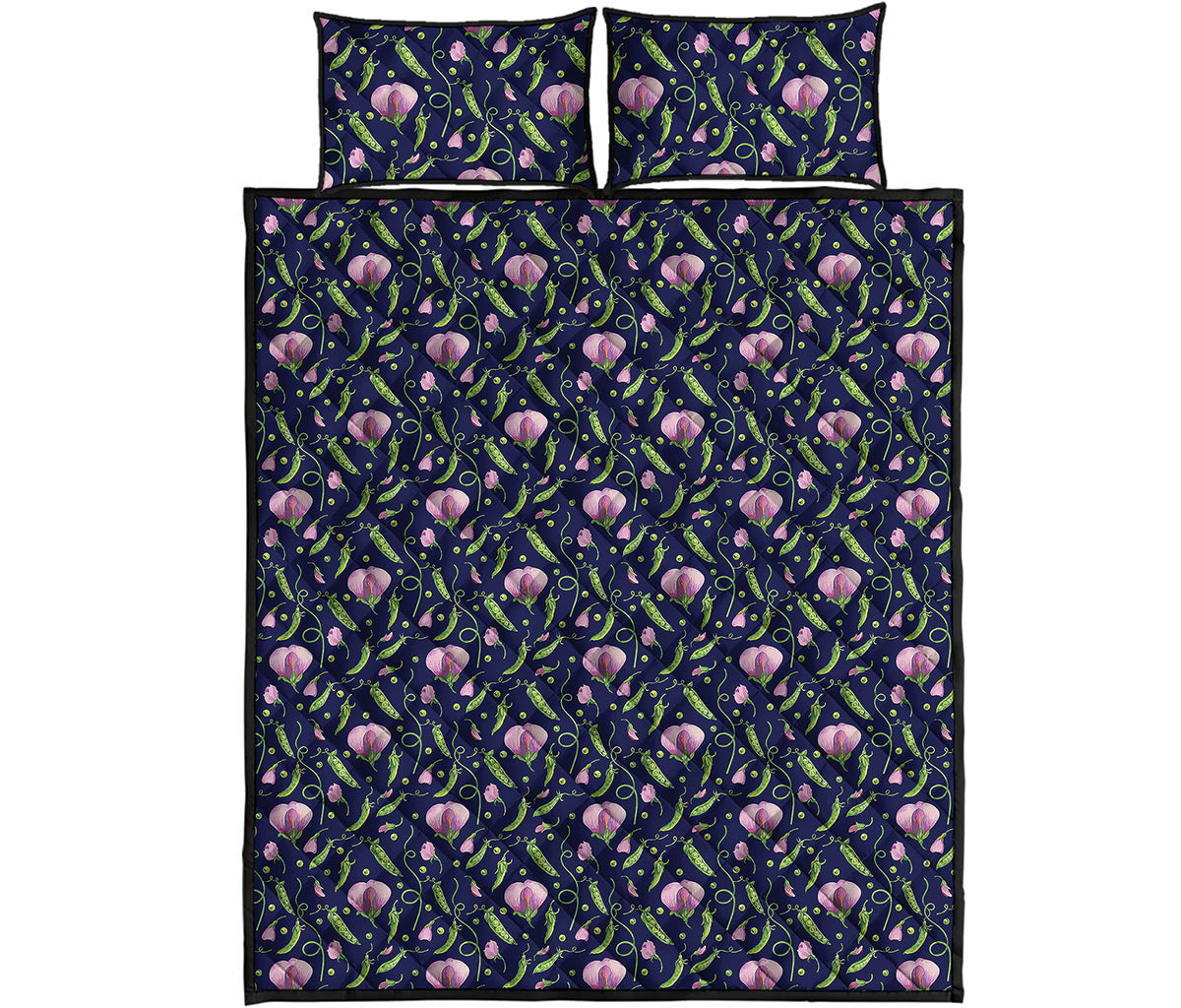 Sweet Pea Floral Pattern Print Quilt Bed Set