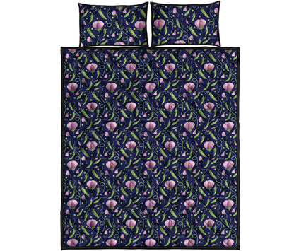 Sweet Pea Floral Pattern Print Quilt Bed Set