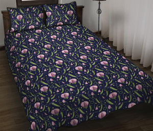 Sweet Pea Floral Pattern Print Quilt Bed Set