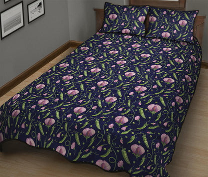 Sweet Pea Floral Pattern Print Quilt Bed Set