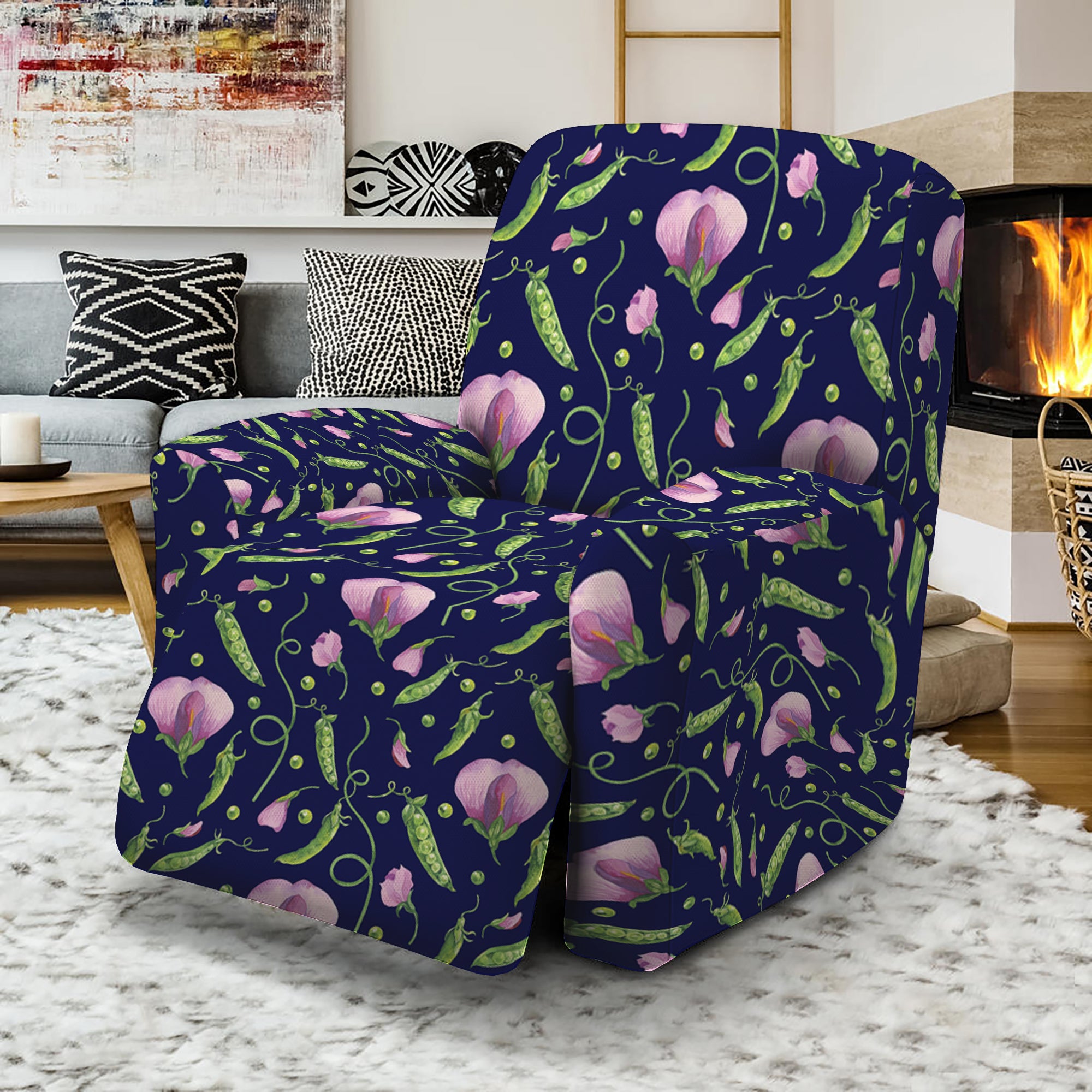 Sweet Pea Floral Pattern Print Recliner Slipcover