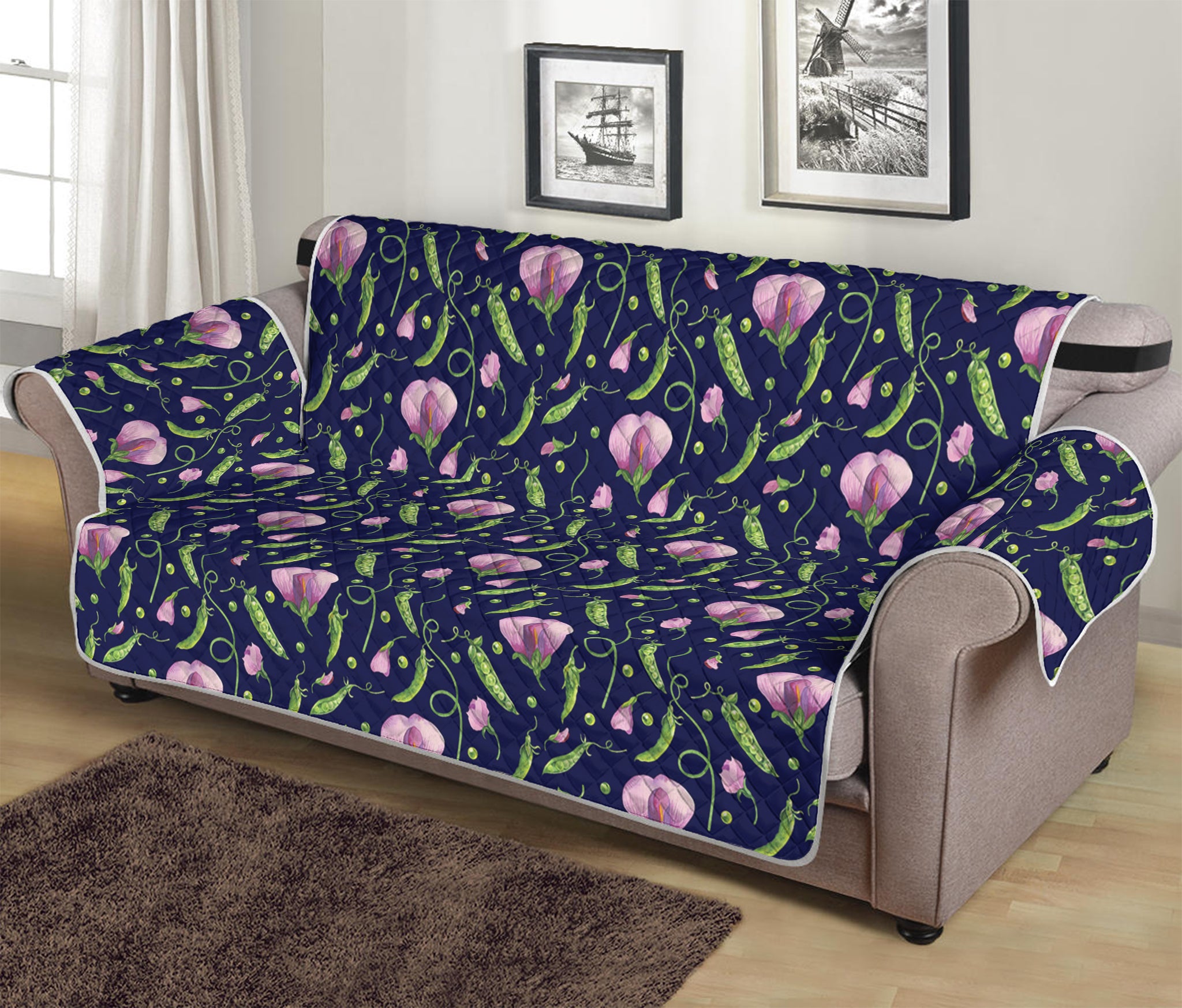 Sweet Pea Floral Pattern Print Sofa Protector