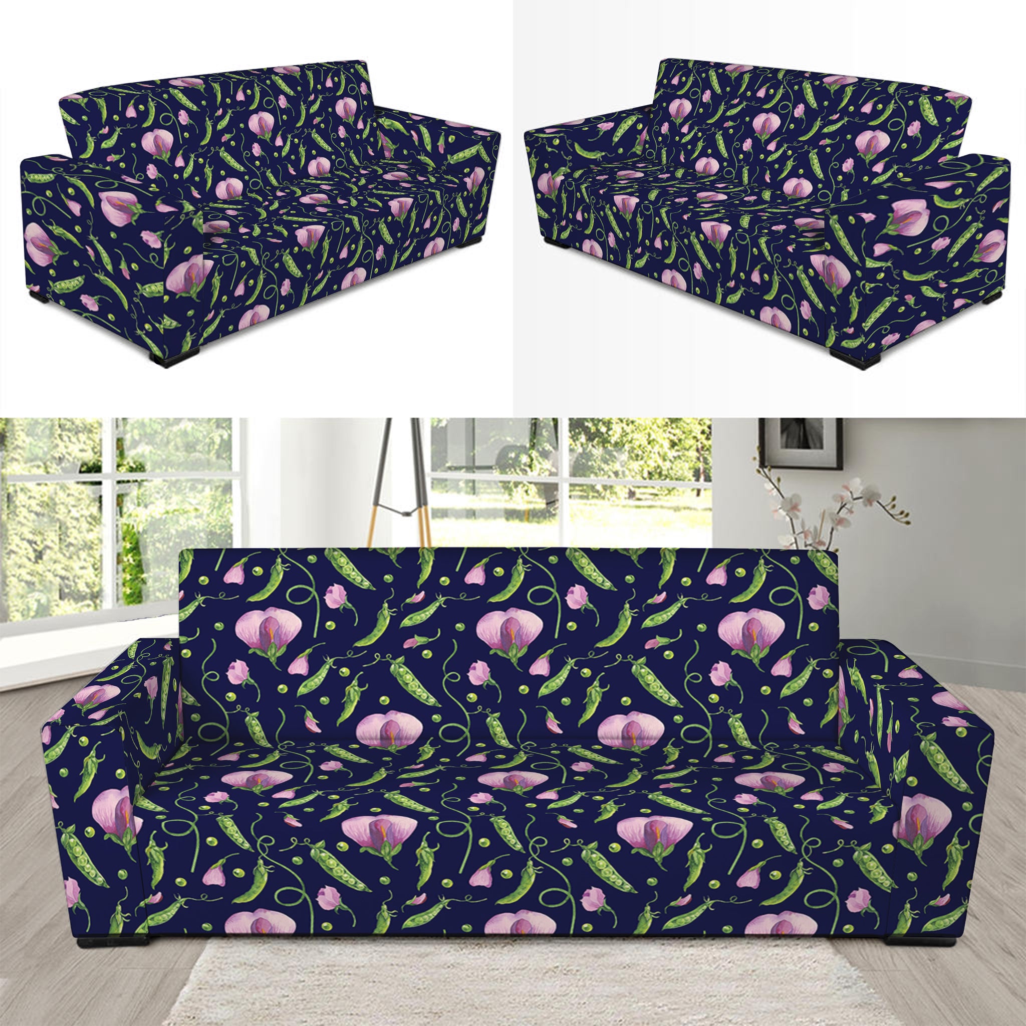 Sweet Pea Floral Pattern Print Sofa Slipcover