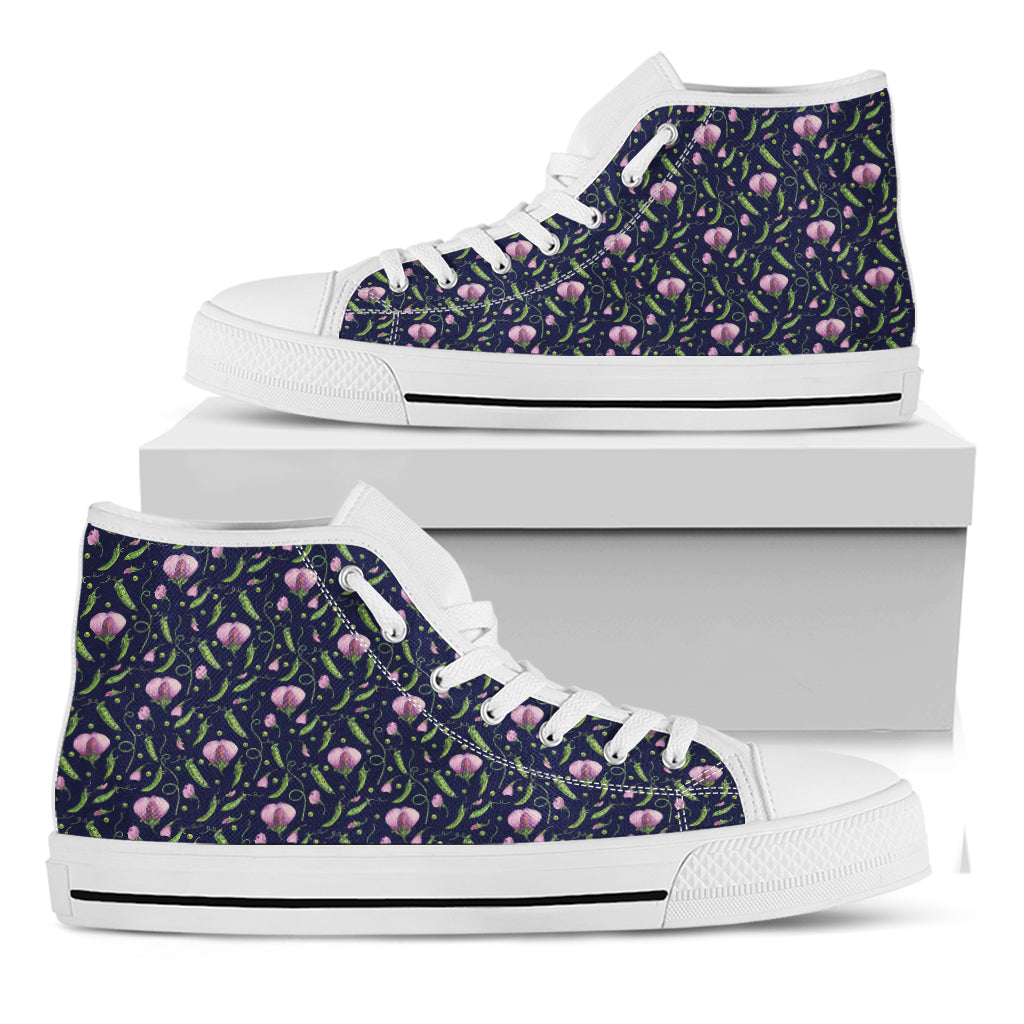 Sweet Pea Floral Pattern Print White High Top Shoes