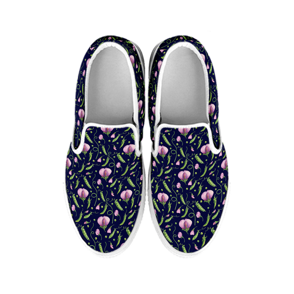 Sweet Pea Floral Pattern Print White Slip On Shoes