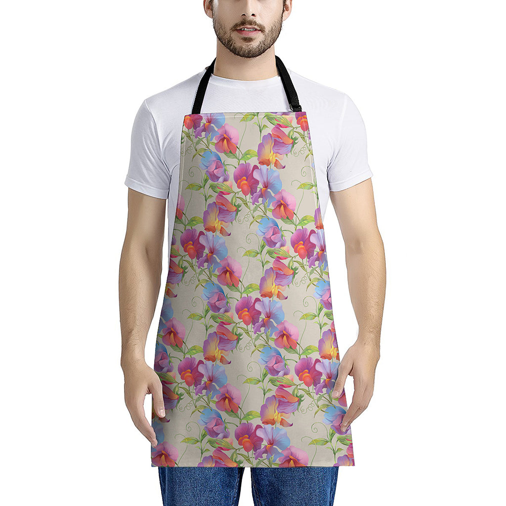 Sweet Pea Flower Pattern Print Apron