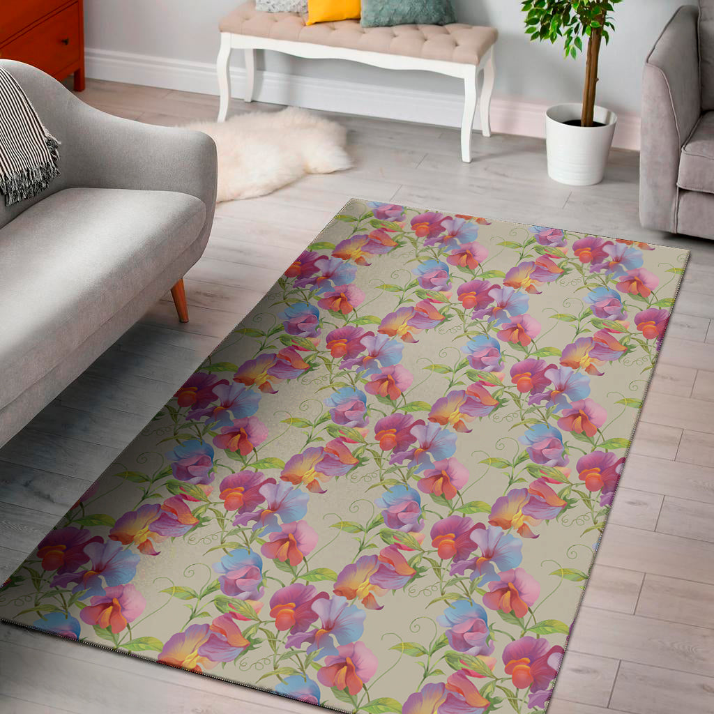 Sweet Pea Flower Pattern Print Area Rug