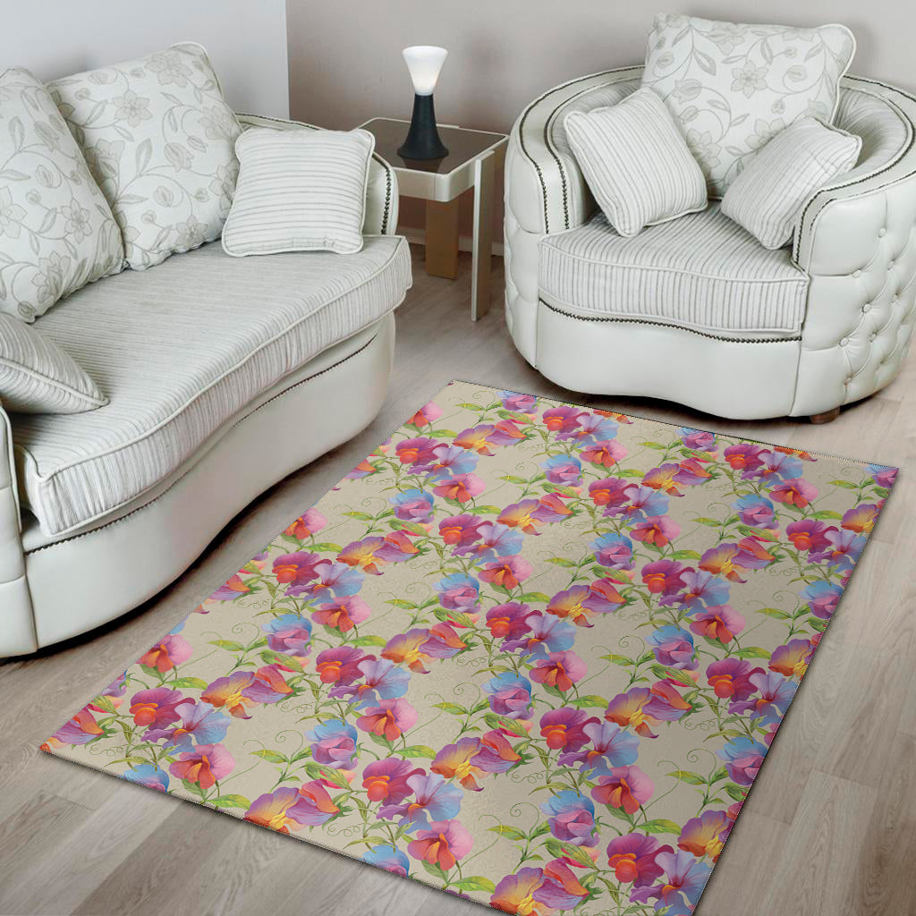 Sweet Pea Flower Pattern Print Area Rug