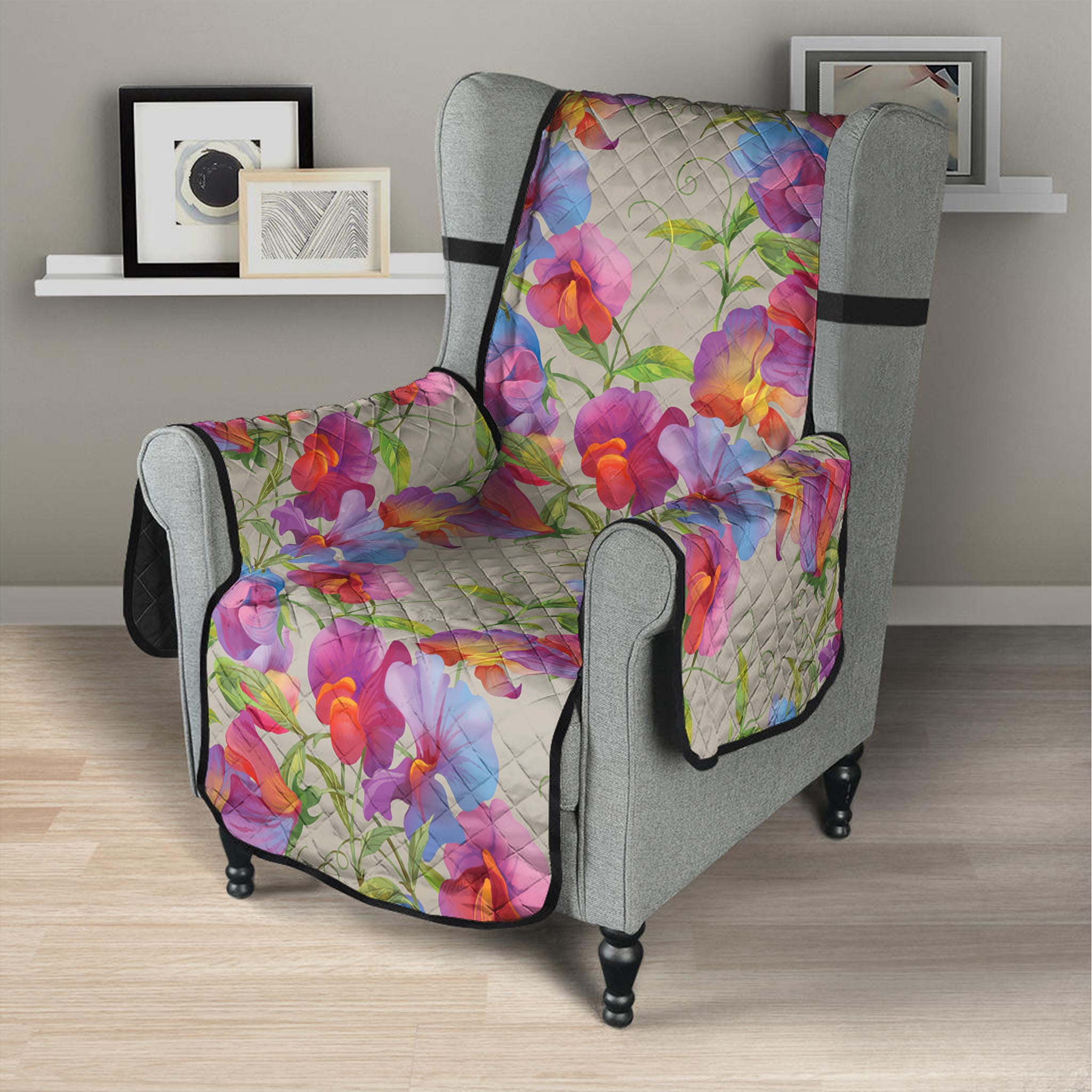 Sweet Pea Flower Pattern Print Armchair Protector