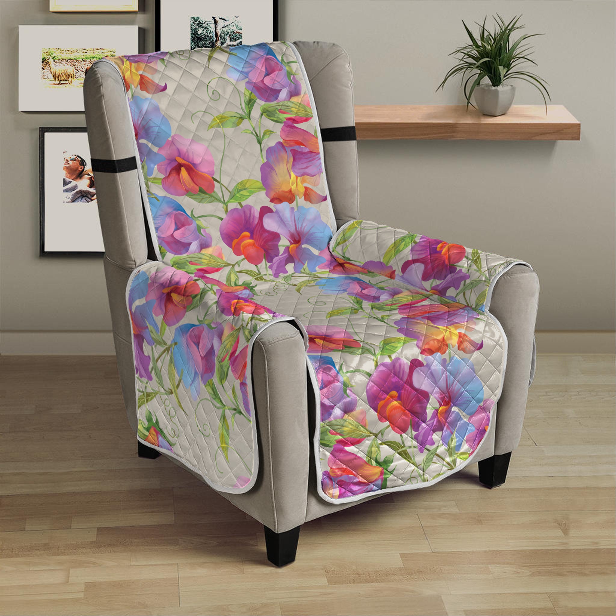 Sweet Pea Flower Pattern Print Armchair Protector