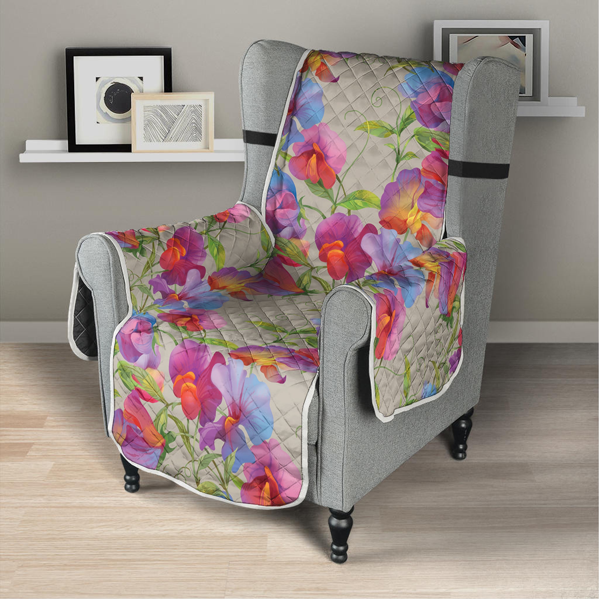 Sweet Pea Flower Pattern Print Armchair Protector