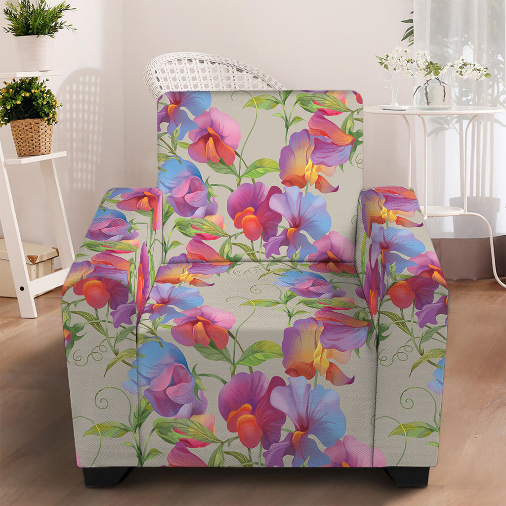 Sweet Pea Flower Pattern Print Armchair Slipcover