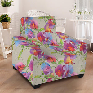 Sweet Pea Flower Pattern Print Armchair Slipcover