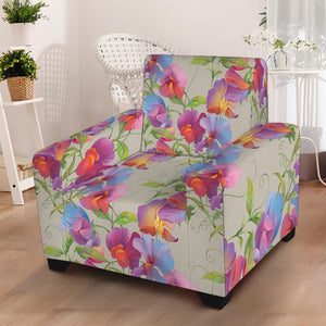 Sweet Pea Flower Pattern Print Armchair Slipcover