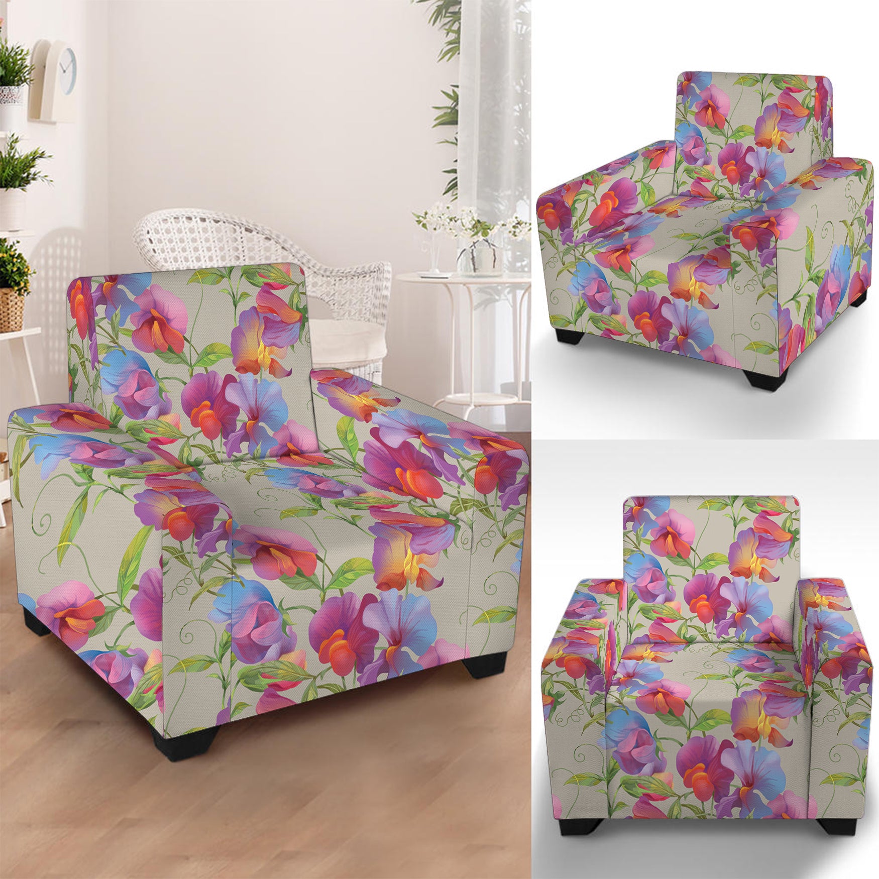 Sweet Pea Flower Pattern Print Armchair Slipcover