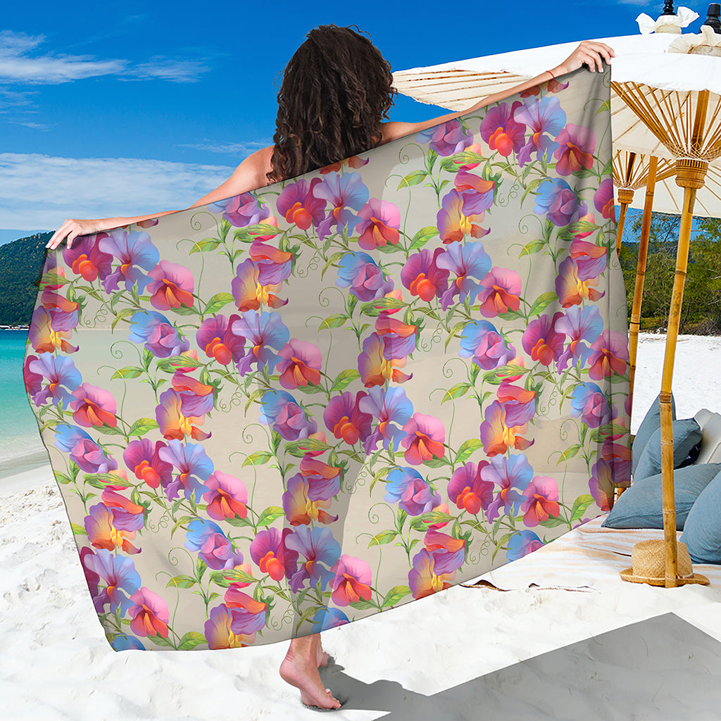 Sweet Pea Flower Pattern Print Beach Sarong Wrap