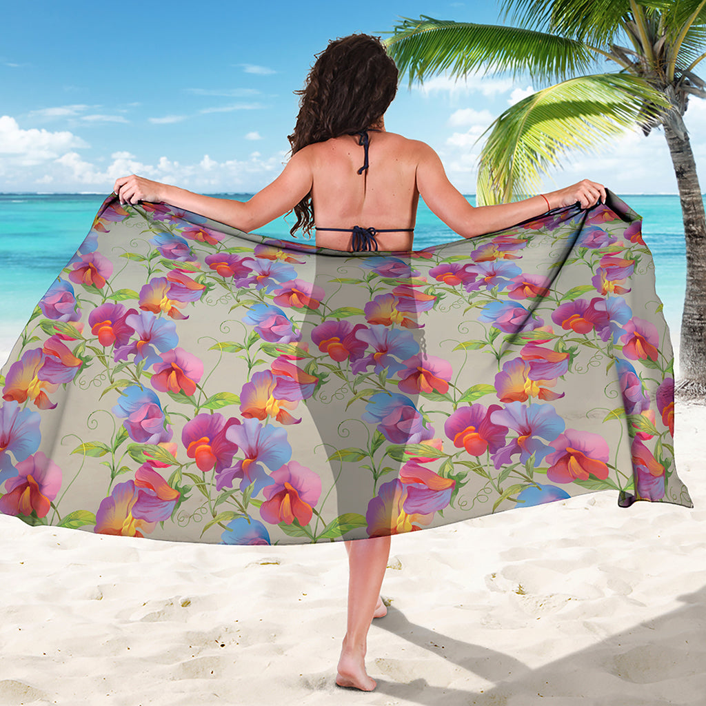 Sweet Pea Flower Pattern Print Beach Sarong Wrap