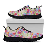 Sweet Pea Flower Pattern Print Black Sneakers