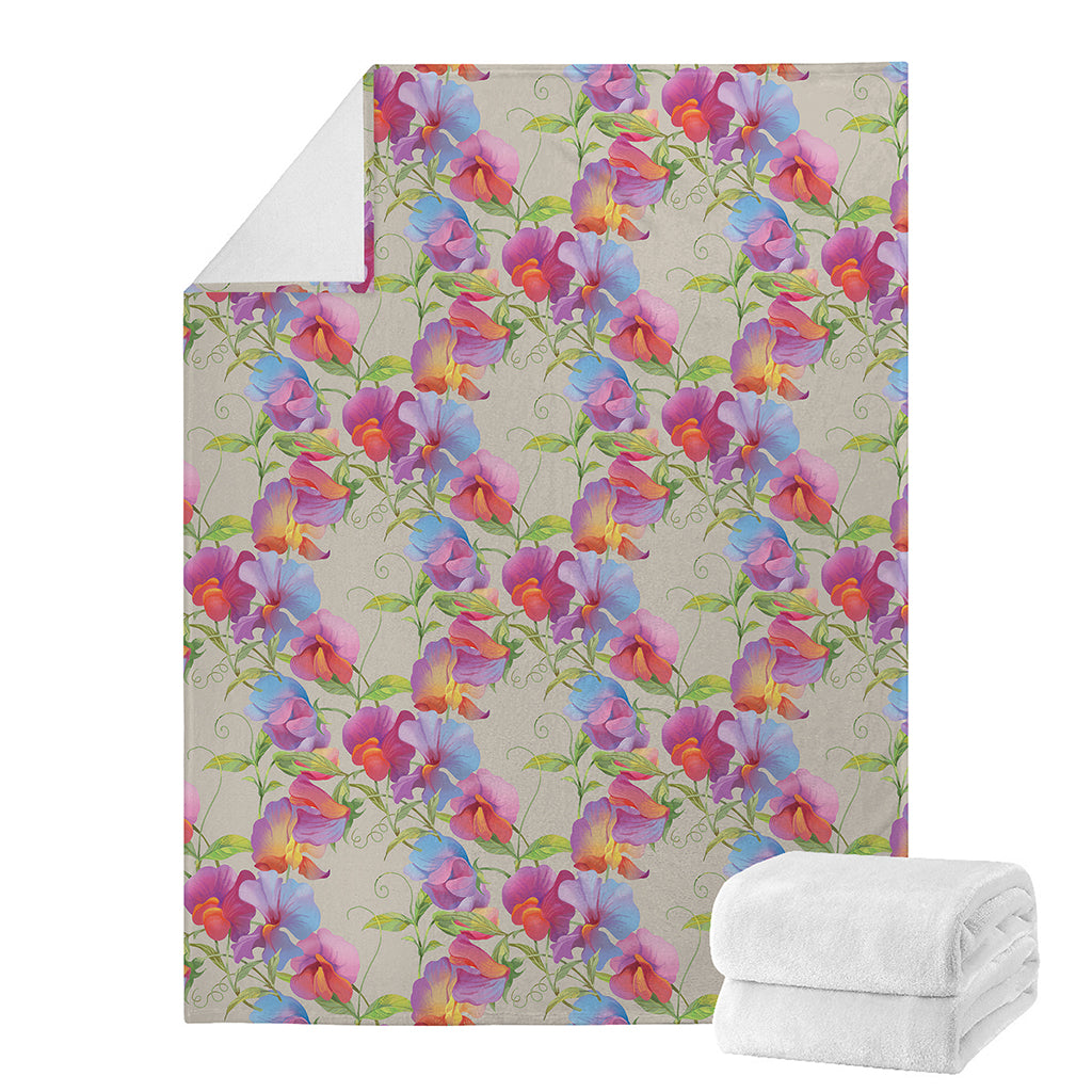 Sweet Pea Flower Pattern Print Blanket