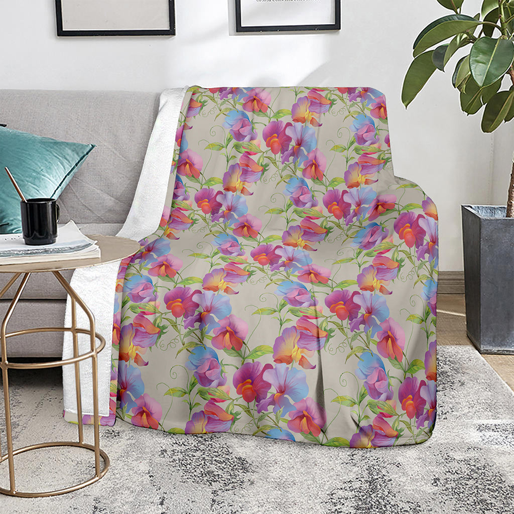 Sweet Pea Flower Pattern Print Blanket