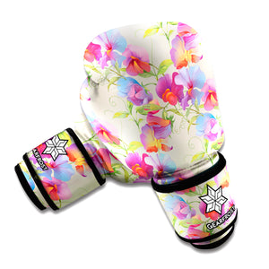 Sweet Pea Flower Pattern Print Boxing Gloves