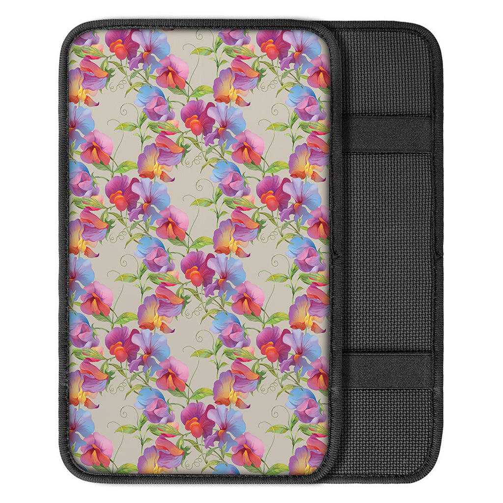 Sweet Pea Flower Pattern Print Car Center Console Cover