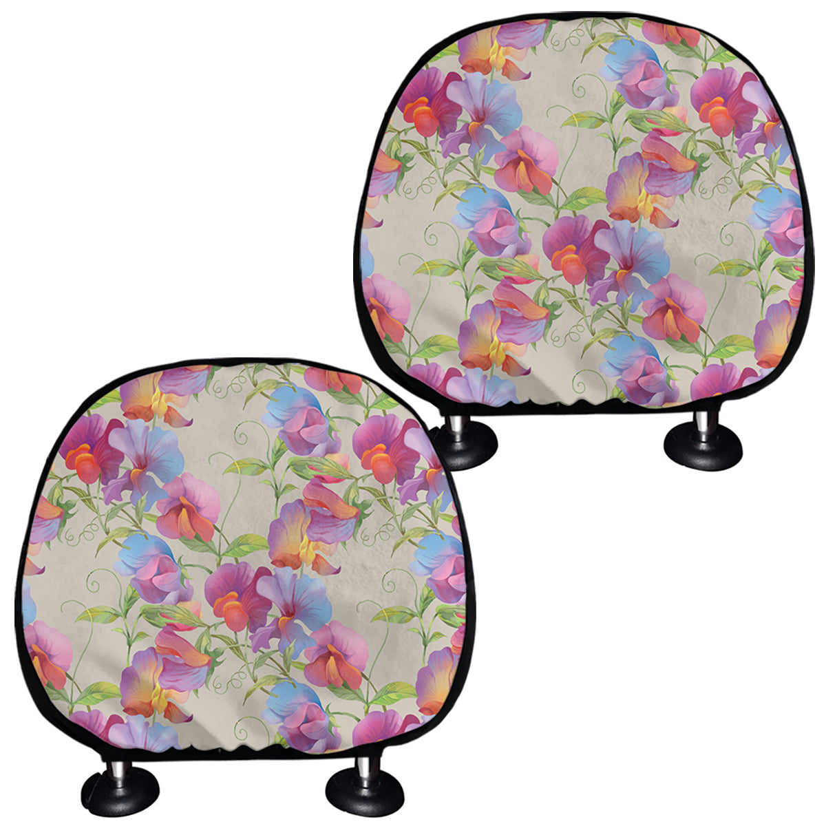 Sweet Pea Flower Pattern Print Car Headrest Covers