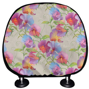 Sweet Pea Flower Pattern Print Car Headrest Covers