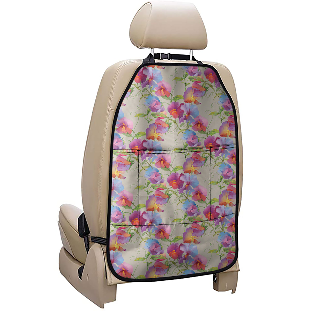 Sweet Pea Flower Pattern Print Car Seat Organizers