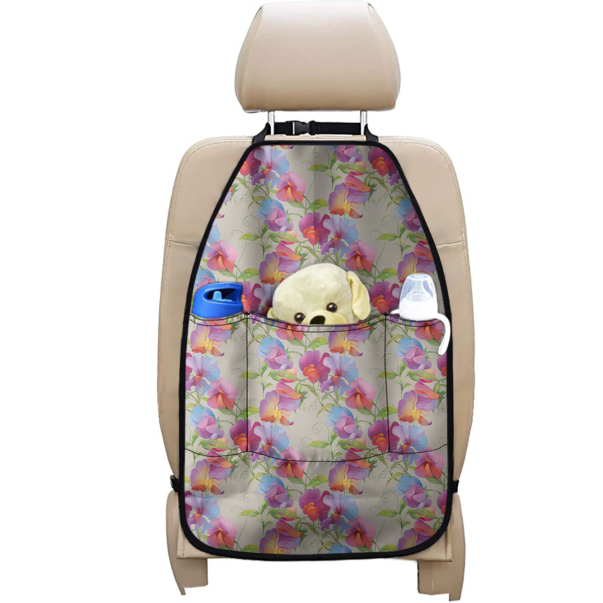 Sweet Pea Flower Pattern Print Car Seat Organizers