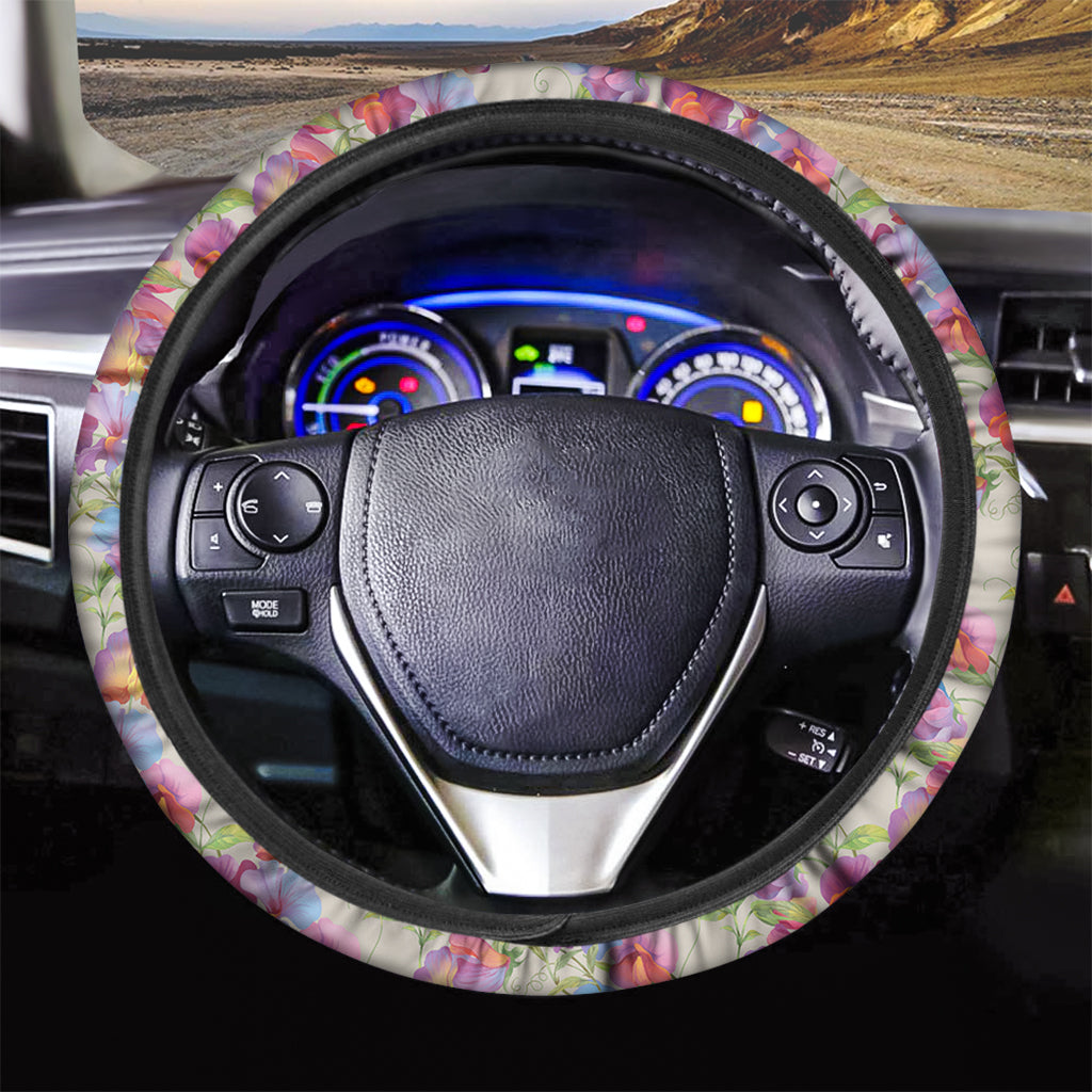 Sweet Pea Flower Pattern Print Car Steering Wheel Cover