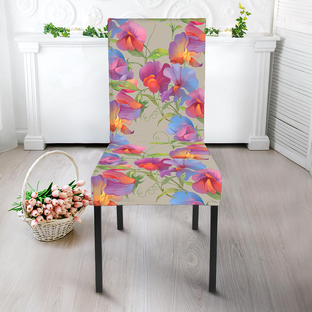 Sweet Pea Flower Pattern Print Dining Chair Slipcover