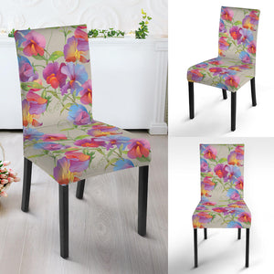 Sweet Pea Flower Pattern Print Dining Chair Slipcover