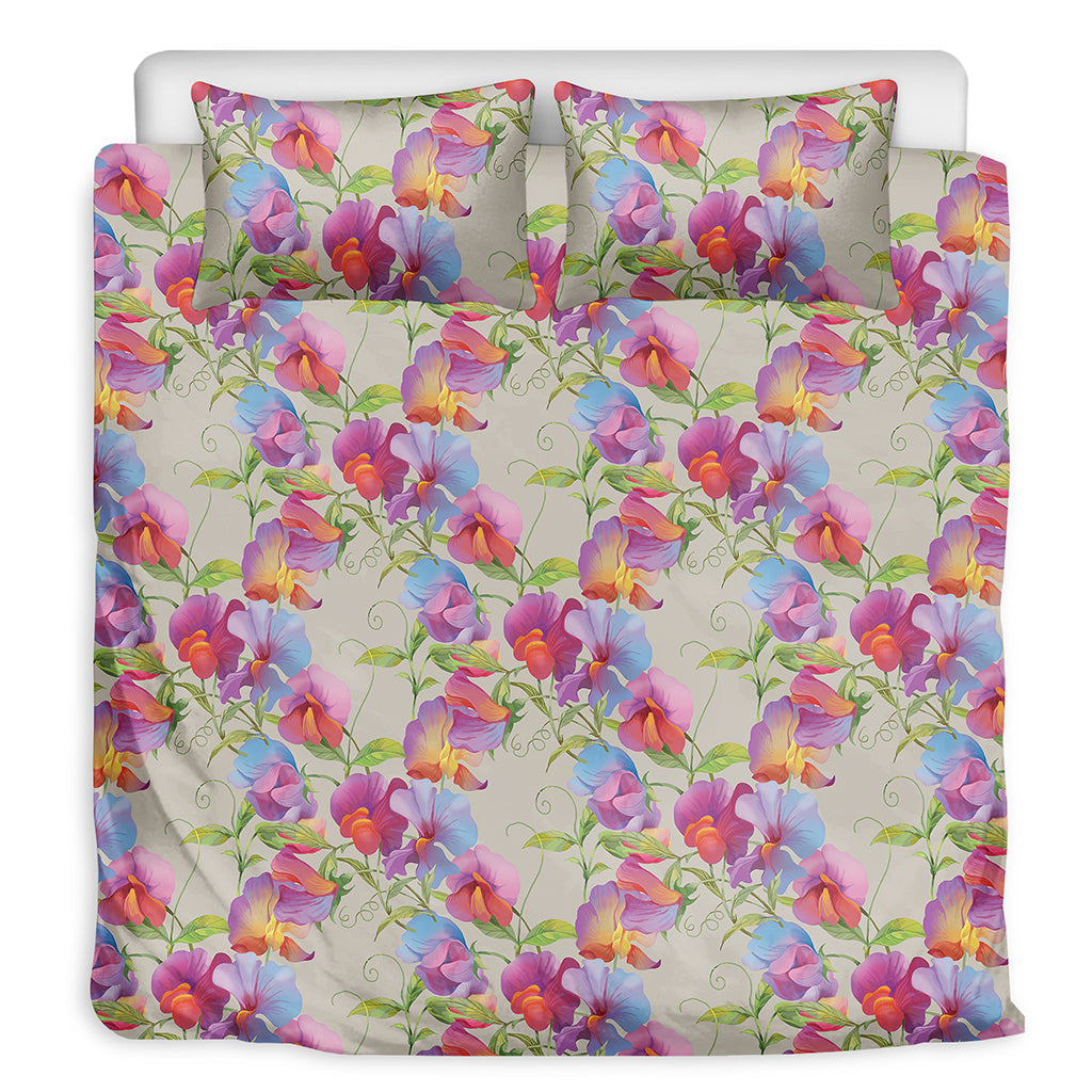 Sweet Pea Flower Pattern Print Duvet Cover Bedding Set