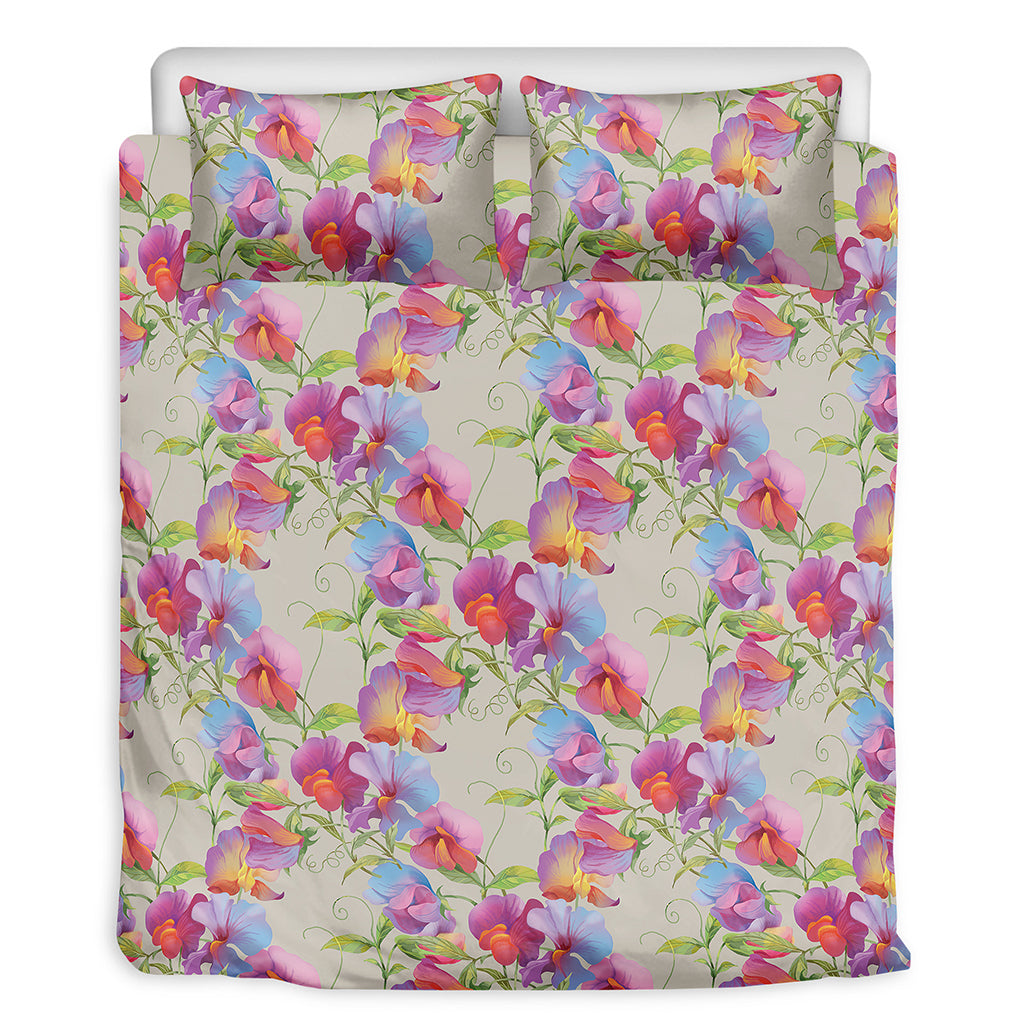 Sweet Pea Flower Pattern Print Duvet Cover Bedding Set