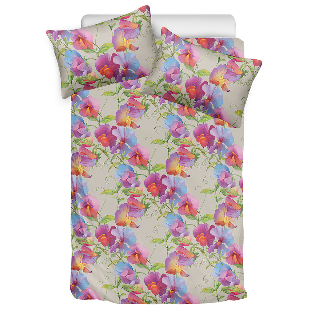 Sweet Pea Flower Pattern Print Duvet Cover Bedding Set