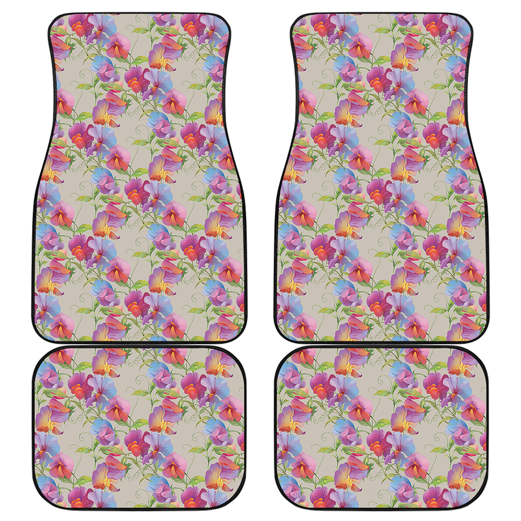 Sweet Pea Flower Pattern Print Front and Back Car Floor Mats