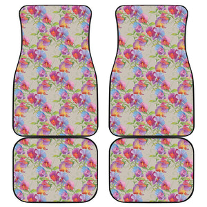 Sweet Pea Flower Pattern Print Front and Back Car Floor Mats